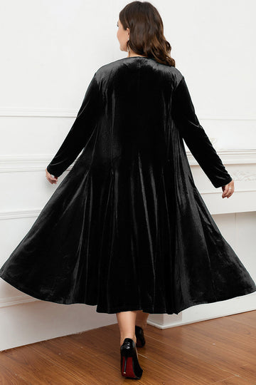 Robe noire à col rond à manches longues trapèze Mère de la mariée